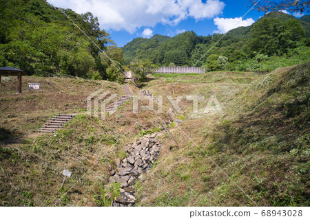 Yakushizawa Ishihari waterway construction and walking path Ogawa Village, Nagano Prefecture (aerial view by drone) Yakushizawa Ishihari waterway construction and walking path Ogawa Village, Nagano Prefecture (aerial view by drone) 68943028