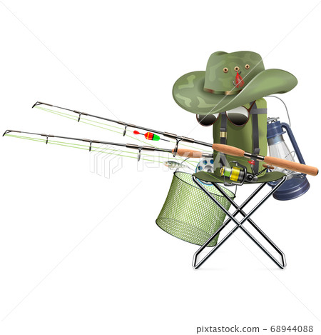 Vector Fishing Tackle with Folding Chair 68944088