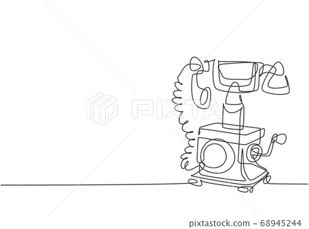 One continuous line drawing of old vintage analog wall telephone to communicate 68945244