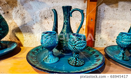 Colorful handmade traditional anatolian souvenirs at the pottery shop in Avanos, Cappadocia 68945417