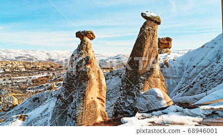 Three beauties or three graces unusual volcanic rock formation in Cappadocia. The most famous fairy chimneys in Cappadocia. 68946001