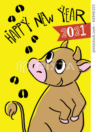 2021牛年新年賀卡棕牛肉 68946103