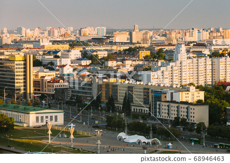 Minsk, Belarus. Cityscape of Minsk, Belarus. Summer season, sunset time. 68946463