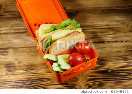 Lunch box with sandwiches and fresh vegetables  68946501