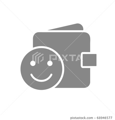 Wallet with happy face grey icon. Money insurance sign. Like, positive feedback symbol Wallet with happy face grey icon. Money insurance sign. Like, positive feedback symbol 68946577