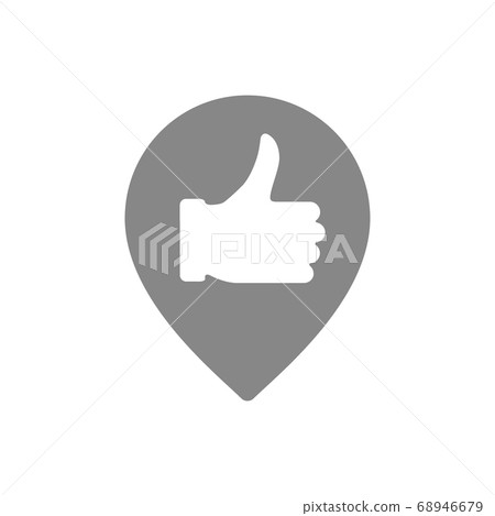 Thumb up with location mark, favorite place gray icon. Quality control, customer review symbol Thumb up with location mark, favorite place gray icon. Quality control, customer review symbol 68946679