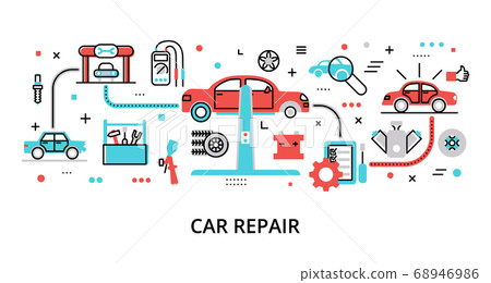 Concept of Car Repair, modern flat editable line 68946986