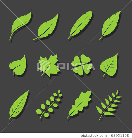 Vector leaves green icon set on black background. Vector leaves green icon set on black background. 68951108