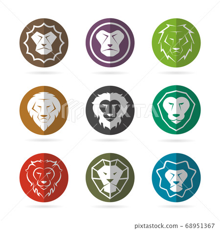 Vector group of lion face in the circle. Animals. 68951367
