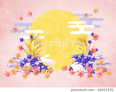 Otsukimi autumn leaves, bellflower and rabbit (Japanese paper background pink) Otsukimi autumn leaves, bellflower and rabbit (Japanese paper background pink) 68951470