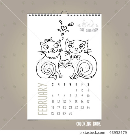 Monthly calendar with cute cat Monthly calendar with cute cat 68952579