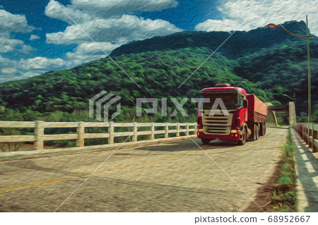 Concrete bridge on the Antas River with truck Concrete bridge on the Antas River with truck 68952667