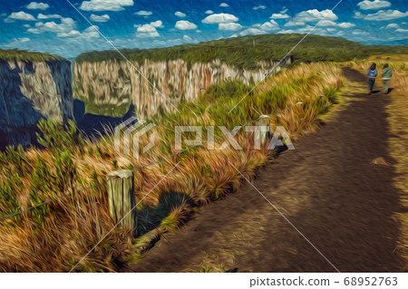 People on dirt pathway at the Itaimbezinho Canyon 68952763