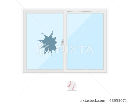 破的窗戶玻璃與球的插圖 破的窗戶玻璃與球的插圖 68953071