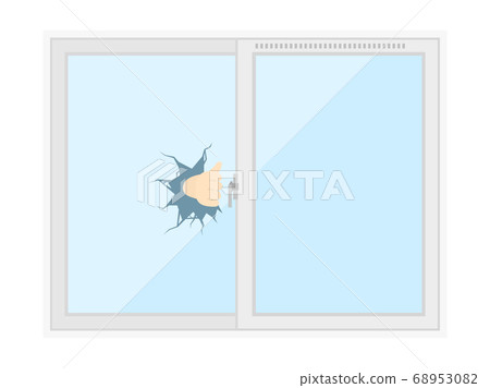 Illustration of a burglar breaking through a window glass Illustration of a burglar breaking through a window glass 68953082