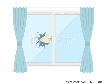 Illustration of a burglar breaking through a window glass Illustration of a burglar breaking through a window glass 68953083