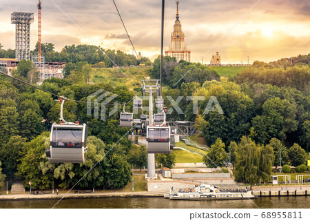 Moscow landscape at sunset, Russia. View of cable 68955811
