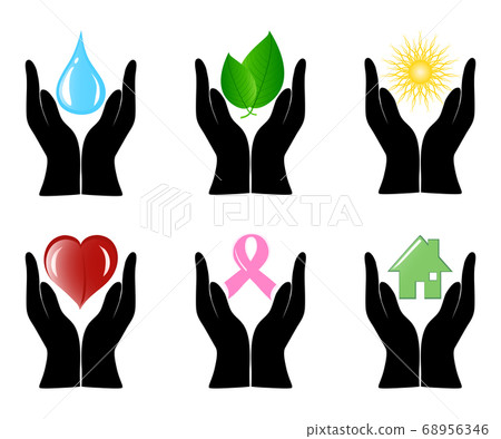 set of environment icons with human hands. 68956346