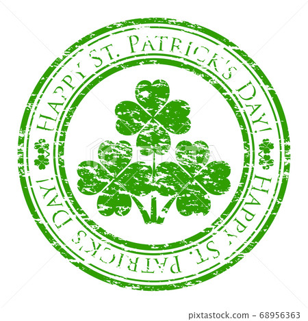 grunge rubber stamp with four-leaves clover grunge rubber stamp with four-leaves clover 68956363