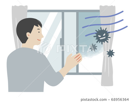 Illustration of a man ventilating a room as a measure against infection Illustration of a man ventilating a room as a measure against infection 68956364