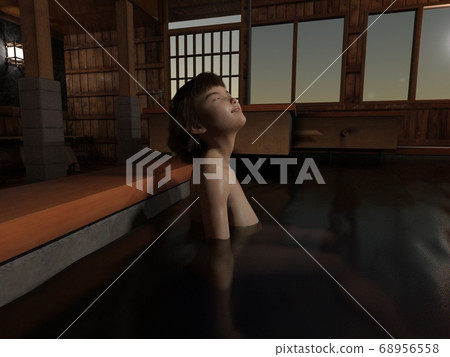 Girl relaxing in a bath at a hot spring Girl relaxing in a bath at a hot spring 68956558