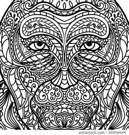 Ethnic patterned ornate hand drawn head of monkey. Ethnic patterned ornate hand drawn head of monkey. 68956644