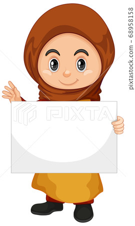 Cute young girl cartoon character holding blank Cute young girl cartoon character holding blank 68958158
