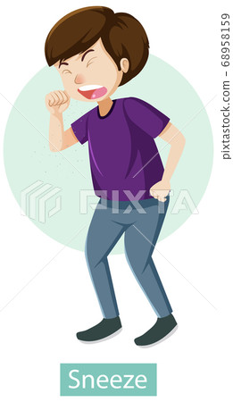 Cartoon character with sneeze symptoms Cartoon character with sneeze symptoms 68958159