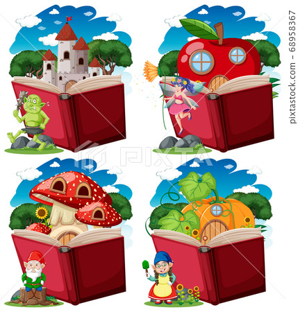 Set of fantasy character with pop up book cartoon Set of fantasy character with pop up book cartoon 68958367