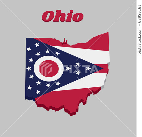 3D Map outline and flag of Ohio, - Stock Illustration [68959163] - PIXTA