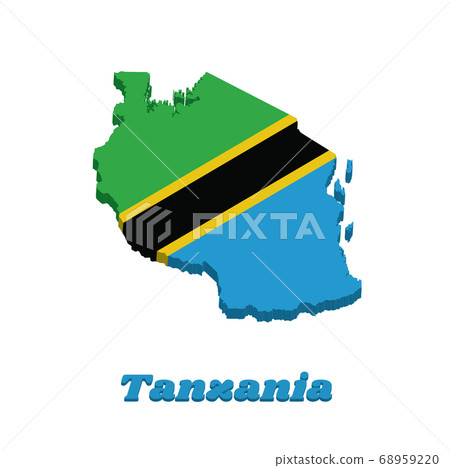 3D Map outline and flag of Tanzania, - Stock Illustration [68959220 ...