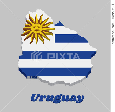 3D Map outline and flag of Uruguay, 3D Map outline and flag of Uruguay, 68959321