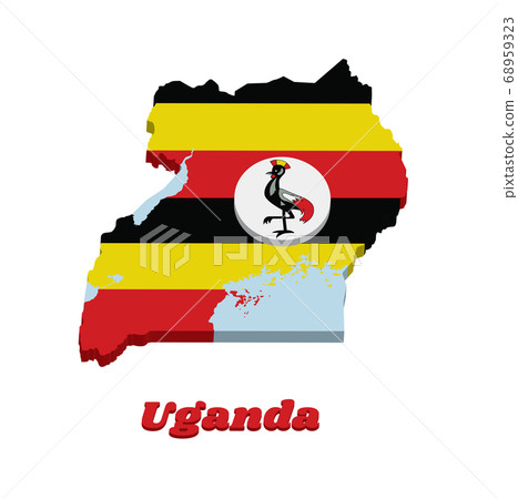 3D Map outline and flag of Uganda, 3D Map outline and flag of Uganda, 68959323