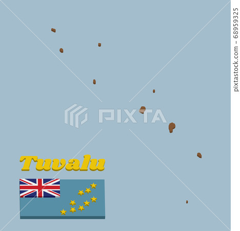 3D Map outline and flag of Tuvalu, 3D Map outline and flag of Tuvalu, 68959325