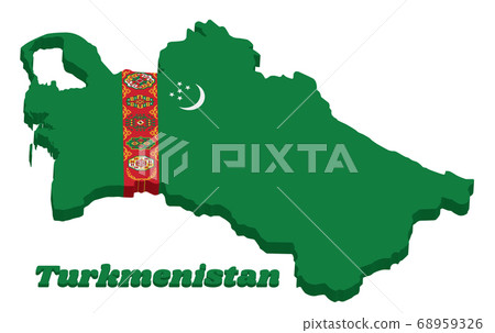 3D Map outline and flag of Turkmenistan,  68959326