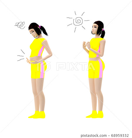 Woman with a fluffy stomach and a successful diet, 3D rendering Woman with a fluffy stomach and a successful diet, 3D rendering 68959332