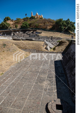 Mexico Church of Los Remedios in Cholula built on a pyramid destroyed by the Spanish invasion 68959363