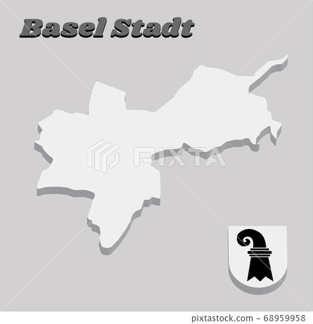 3D Map outline and Coat of arms of Basel-Stadt, 68959958