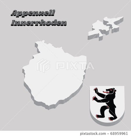 3D Map outline and Coat of arms of Appenzell innerrhoden, 68959961