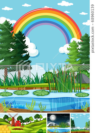 Four different scenes in nature setting cartoon 68960139