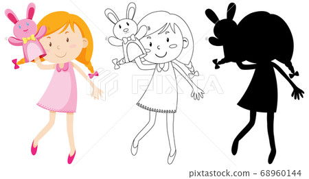 Girl playing with doll hand in colour and Girl playing with doll hand in colour and 68960144