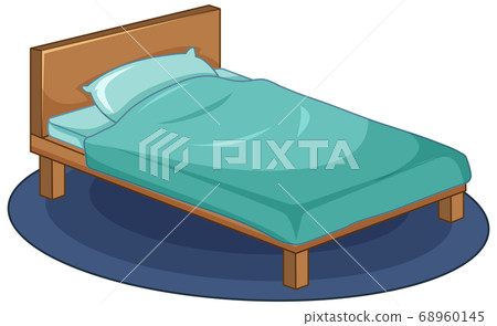 Wooden single bed on round carpet with blue Wooden single bed on round carpet with blue 68960145