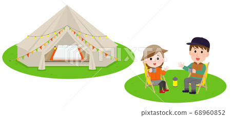 男人和女人享受豪華露營的插圖 男人和女人享受豪華露營的插圖 68960852