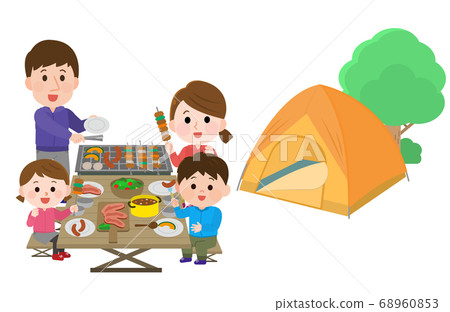 一家人在營地裡吃頓飯的插圖 68960853