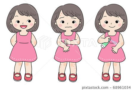 The girl standing, bitten by a mosquito, after spraying mosquito liquid 68961034