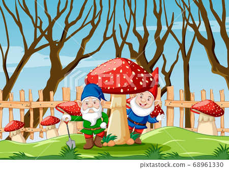 Gnome with mushroom in the garden cartoon style Gnome with mushroom in the garden cartoon style 68961330