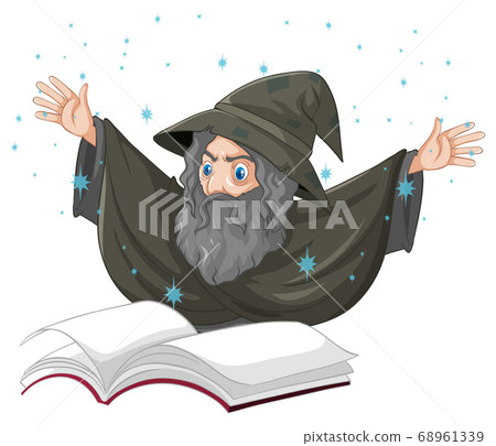 Old wizard with spell and book cartoon style Old wizard with spell and book cartoon style 68961339