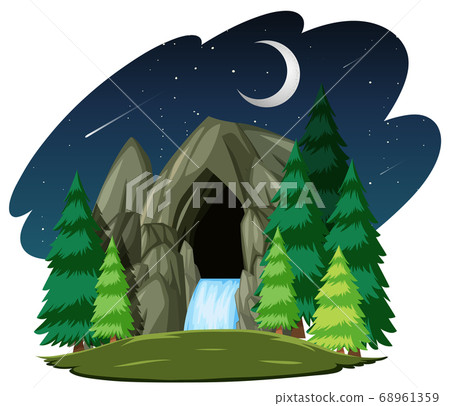 Stone cave in the night scene isolated on white Stone cave in the night scene isolated on white 68961359