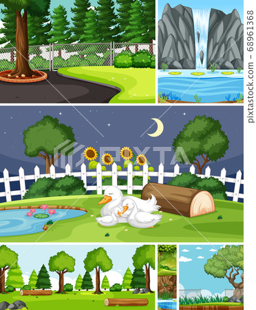 Six different scenes in nature setting cartoon Six different scenes in nature setting cartoon 68961368