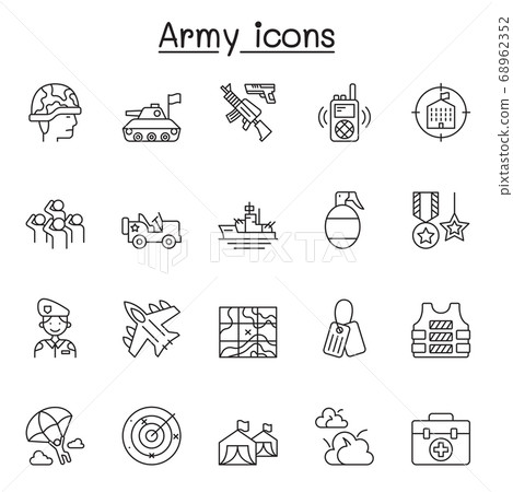 Set of Army Related Vector Line Icons. Contains 68962352
